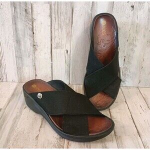 Bzees Desire Sandals Size 8.5 Black Fabric Slip On Wedge Slides Shoes